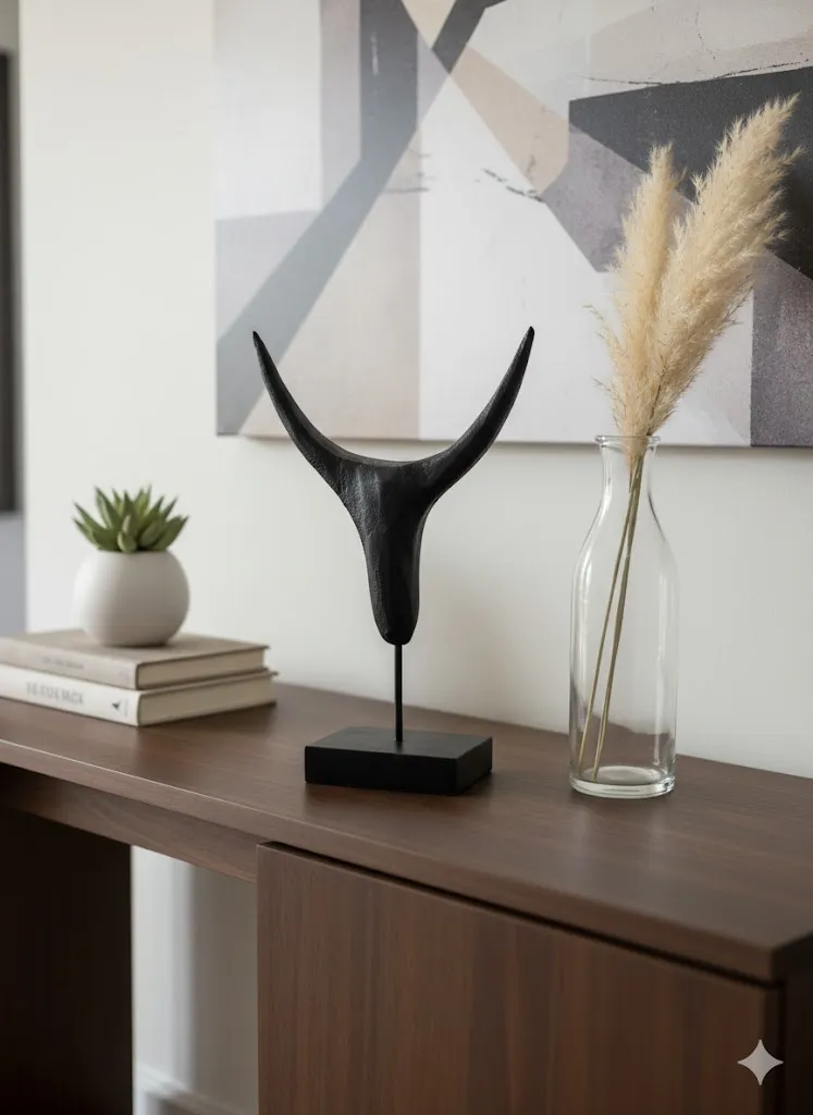 [LIQ-DEC-SCU-58-N] Sculpture tête de taureau en bois - Accent décoratif naturel et expressif