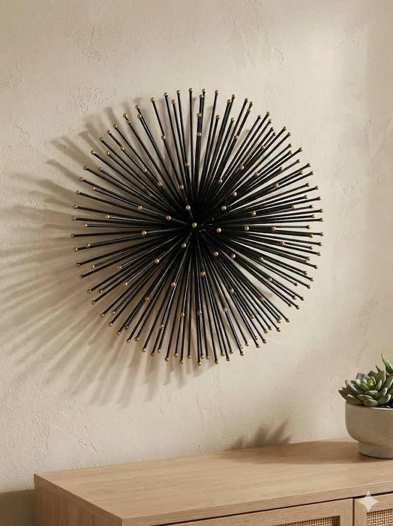 Décoration Murale Demi-Boule à Picots Noir et Doré (D14 cm) - Style "Starburst" Moderne