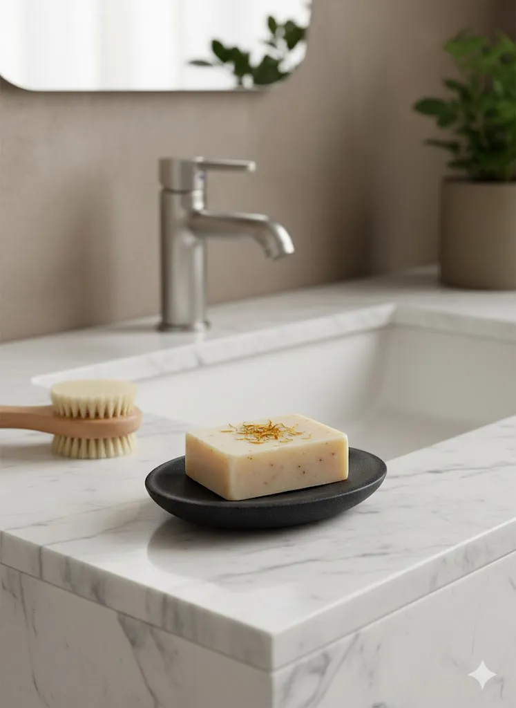 Porte-savon en pierre noire - Élégance naturelle et minimaliste