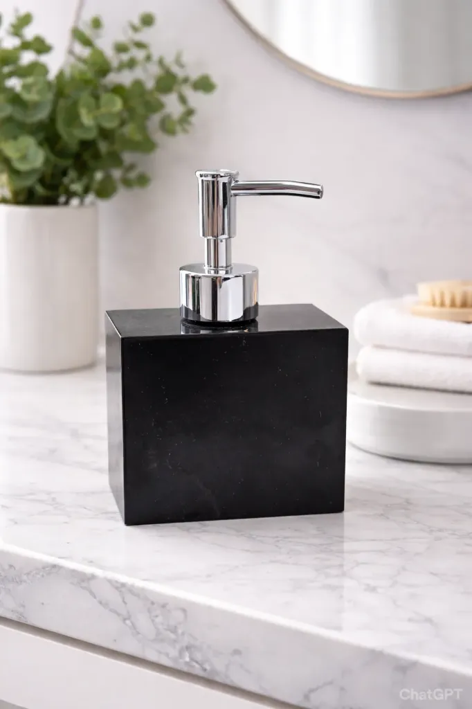 [LIQ-BAT-DIS-51-N] Bold Black Matte Cubic Soap Dispenser - Urban Sophistication