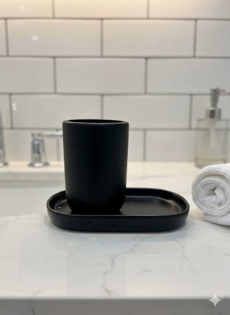 Black bathroom tumbler (D7xH11cm) - minimalist elegance