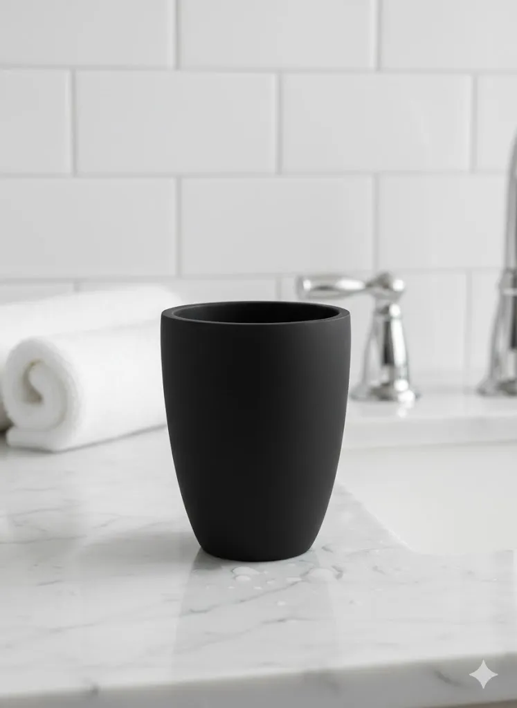 [LIQ-BAT-DEC-69-N] Black bathroom tumbler "RINSE" - minimalist modern style