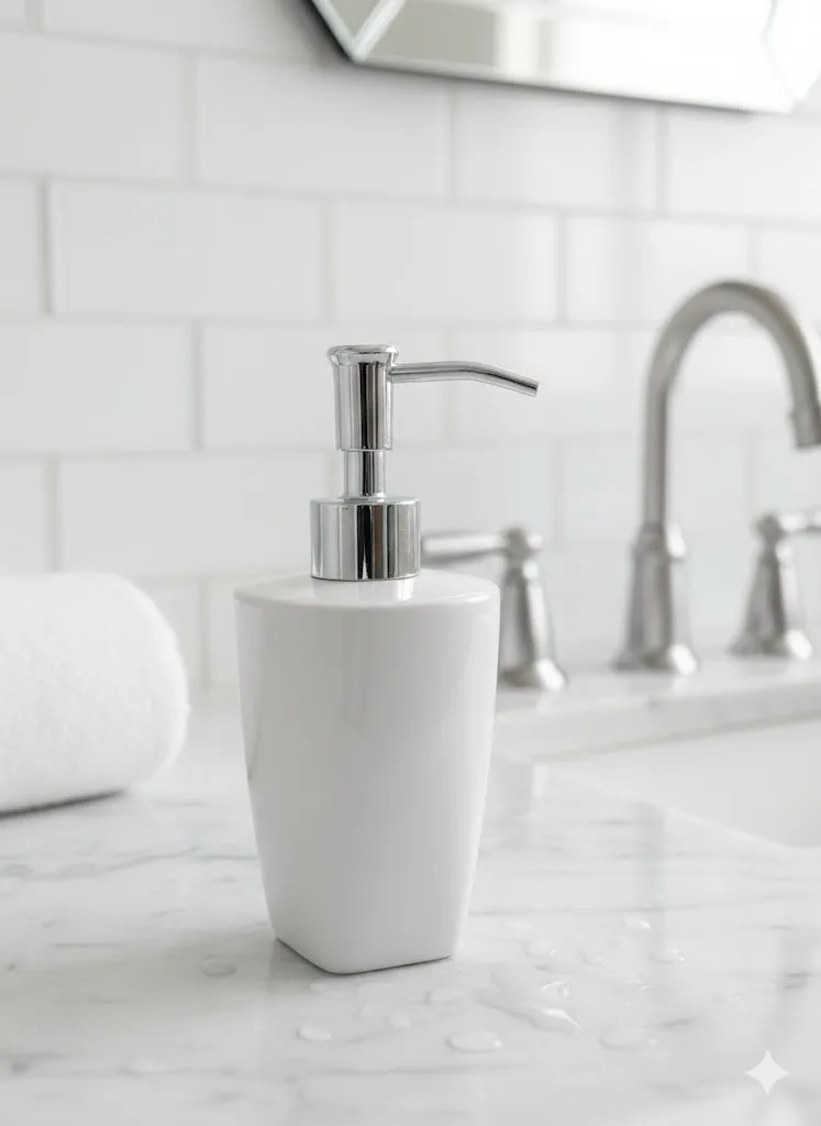 Distributeur de savon blanc verni (L8 x H20 cm) - Accessoire Salle de Bain Chic