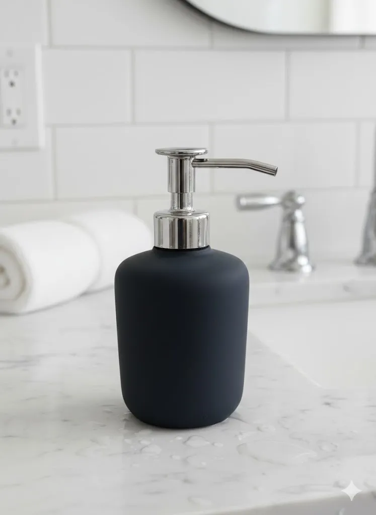 Distributeur de savon gris foncé minimaliste - Accessoire de salle de bain contemporain