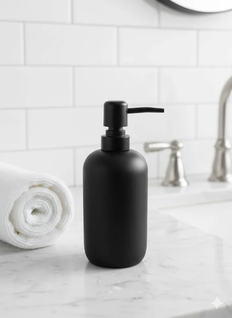 [LIQ-BAT-DEC-76-N] Distributeur de savon noir mat – Accessoire de salle de bain moderne