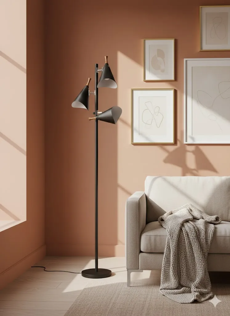 3-light black floor lamp (H164cm) - modern directional lighting