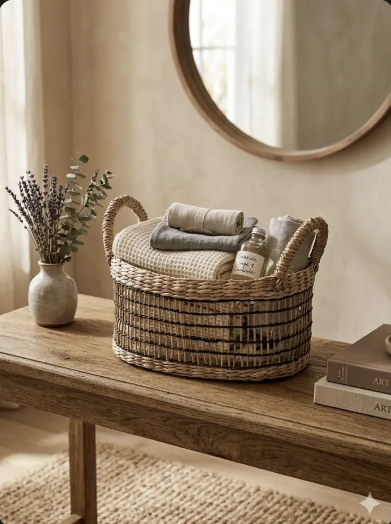 Panier en osier et fil noir - Style naturel graphique