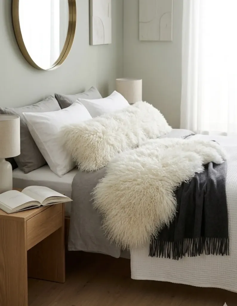 [LIQ-TEX-COU-281-B] Beige Long‑Pile Rectangular Cushion – Soft and Cozy Comfort