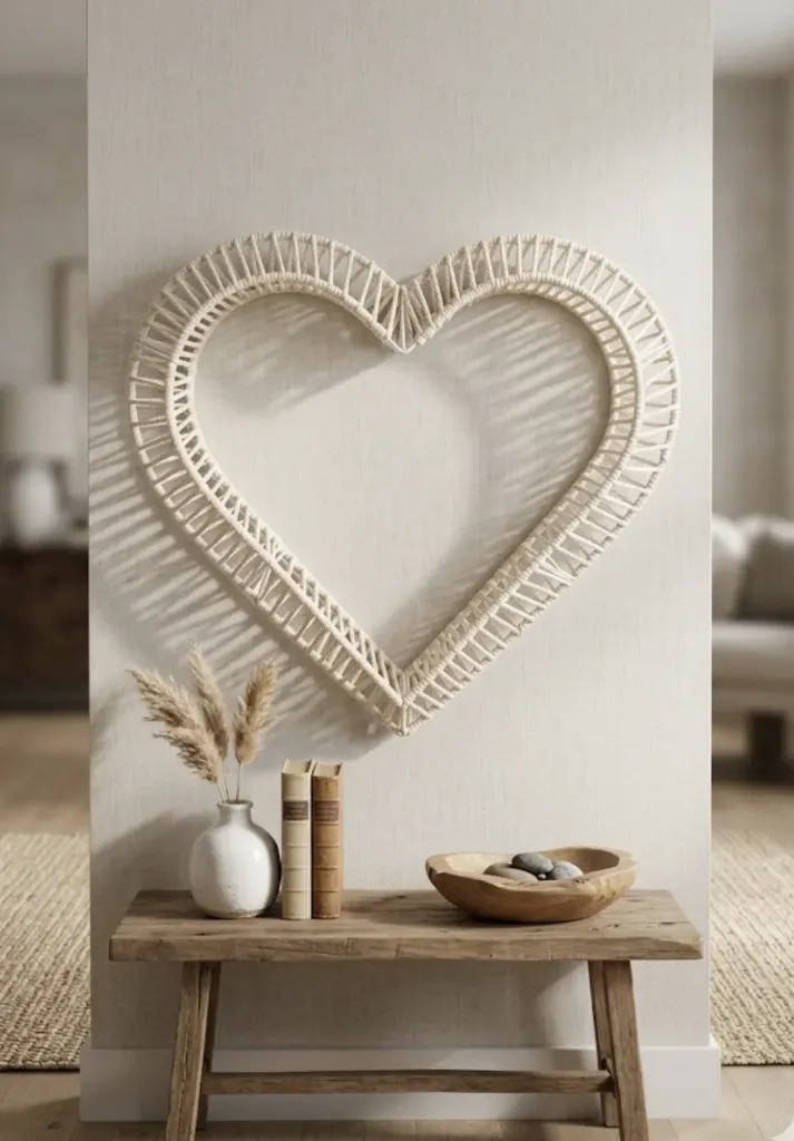 White Metal Heart Wall Décor with Rope – Natural and Poetic Accent