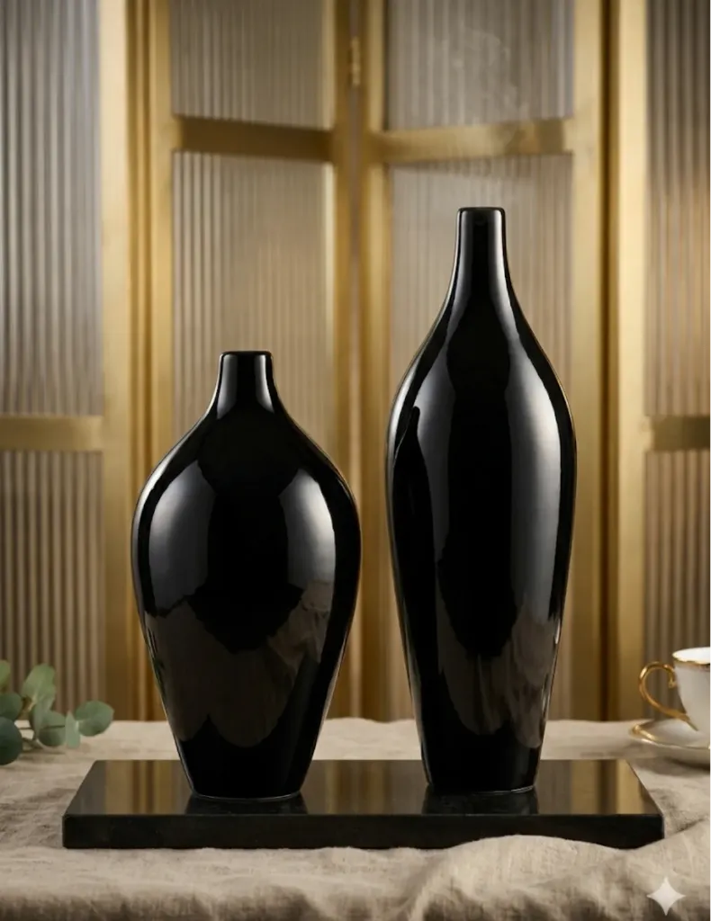 [LIQ-DEC-VAS-443-N] Glossy black ceramic vase, D9xH20cm