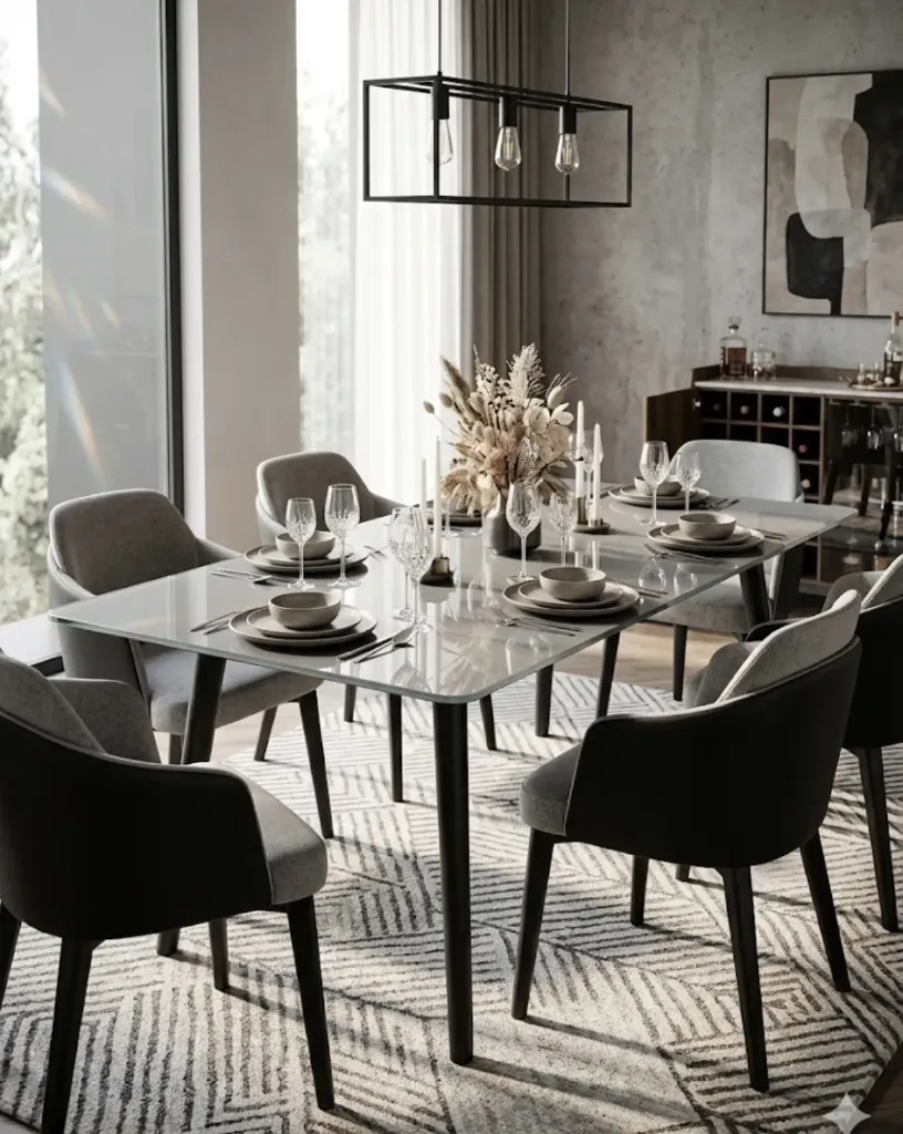 [LIQ-MOB-TAD-14-V] Gray rectangular glass table with extensions - Modern extendable design