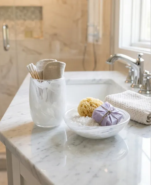 Lot gobelet et coupelle en verre blanc - Style salle de bain moderne et épuré