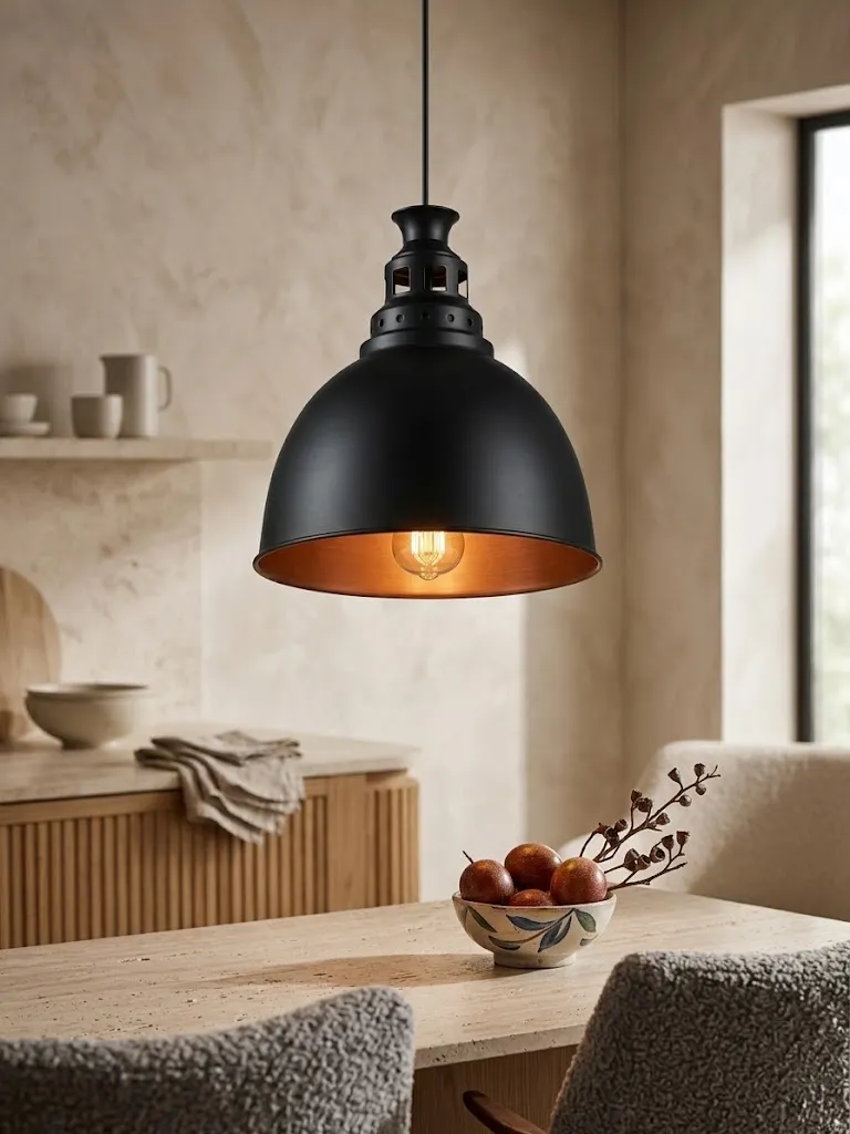 Luminaire suspendu noir mat - Design épuré et naturel