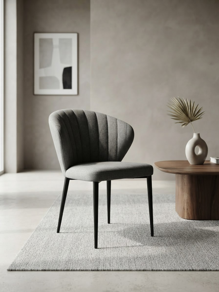Chaise de salle à manger dossier arrondi en tissu gris - Assise élégante et structure contrastée